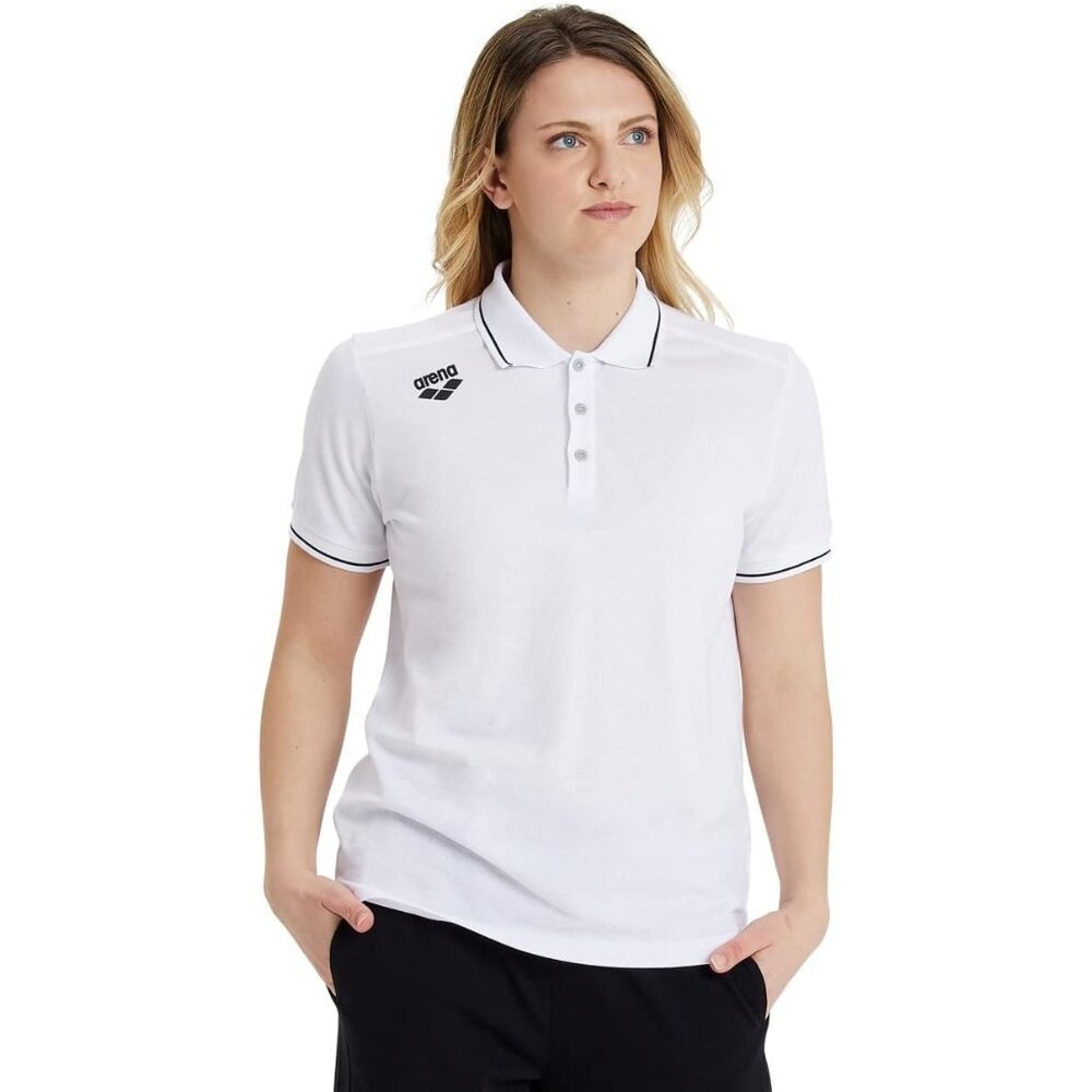 ARENA Unisex Team Solid Polo Shirt White Cotton Active Tee Regular Fit Size S